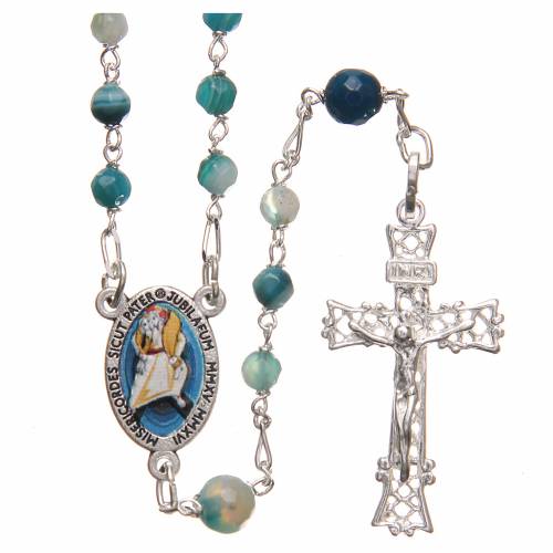 Terço ágata brasileira Papa Francisco prata 925 4 mm azul