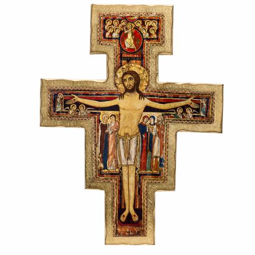 Crucifixo Sao Damiao impressao sobre madeira