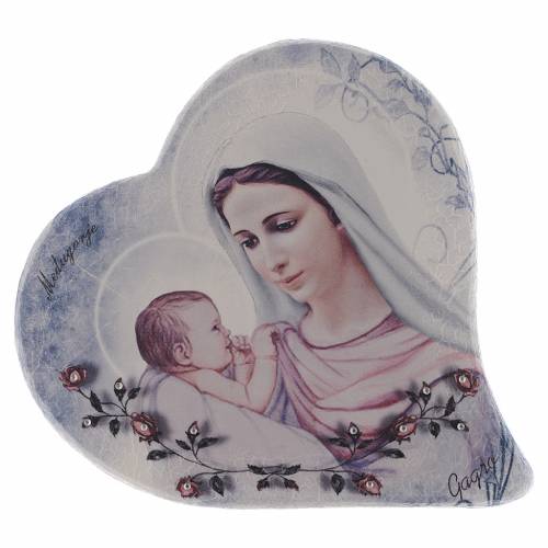 Imagem coracao pedra Nossa Senhora de Medjugorje e Menino h 15 cm