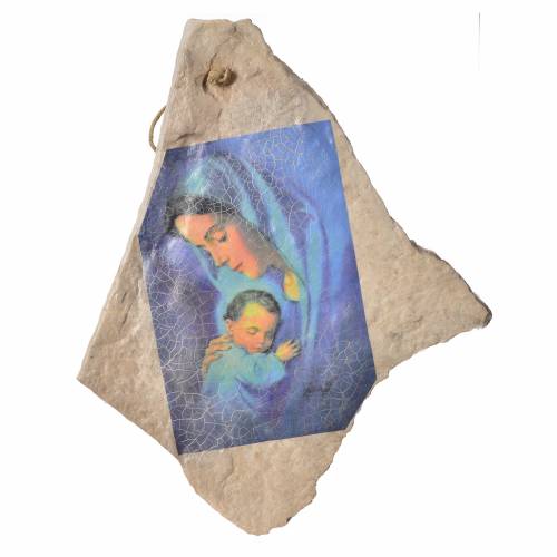 Quadro pedra Medjugorje Virgem com o Menino 33x19 cm