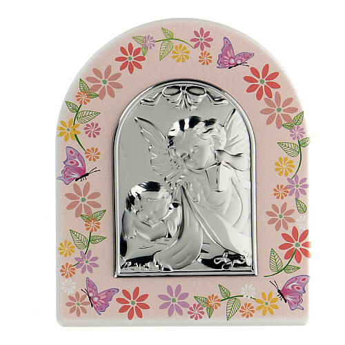 Quadro floral placa Anjos menina