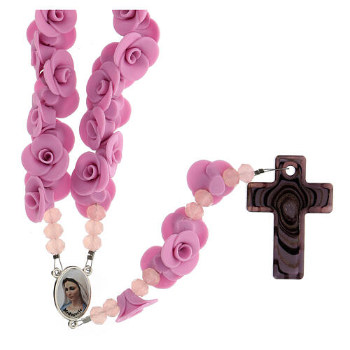 TerÃ§o Medjugorje rosas lilÃ¡s cruz vidro Murano