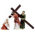 Figuras de resina da Paixão de Jesus Jesus carregando a Cruz no caminho do Calvário, com Simão Cireneu e a Verónica 150x150