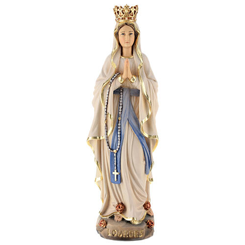 Nossa Senhora de Lourdes com coroa madeira Val Gardena pintada