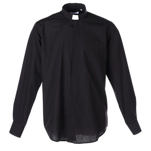 Camisa Clergyman manga longa misto algodão preto In Primis