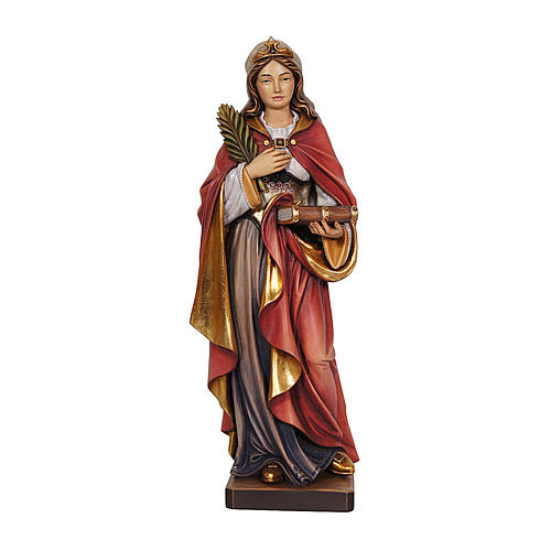 Santa Sabina pintada com palmeira e livro madeira bordo Val Gardena