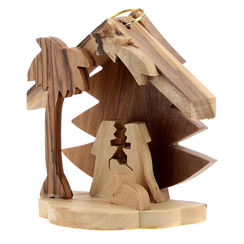 Adorno árvore de Natal silhueta Sagrada Família madeira de oliveira de Belém 7 cm