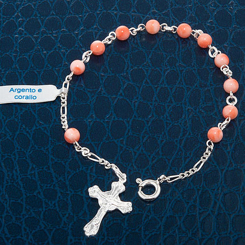 Pulseira prata 925 e coral