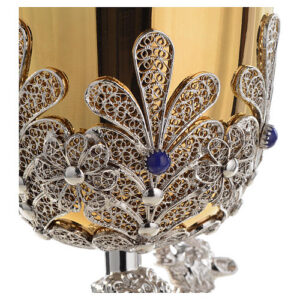 Cálice prata 800 filigrana Bon Pastor lápis-lazúli